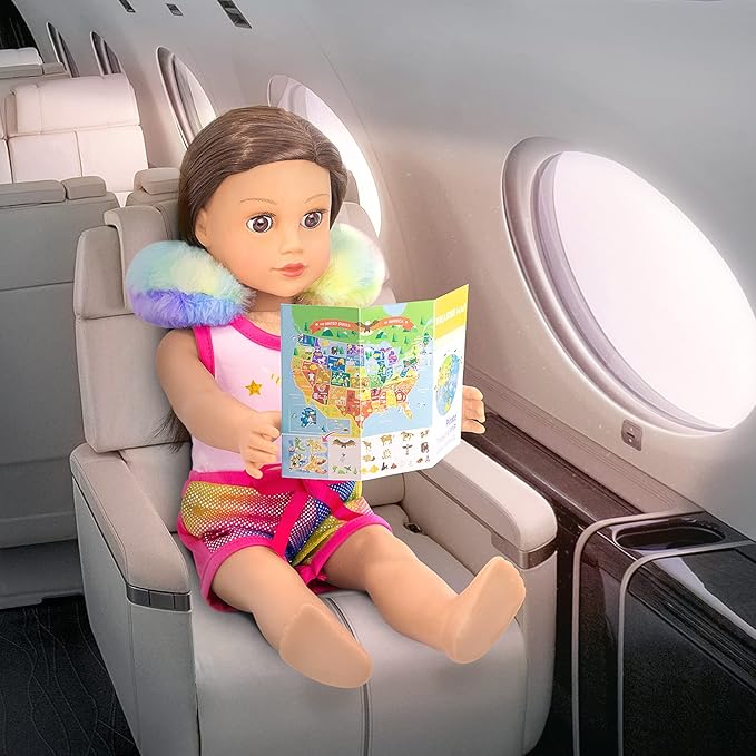 UNICORN ELEMENT 23 Pcs 18 Inch Girl Doll Accessories Suitcase Travel Set Including Clothes Suitcase Backpack Camera Tablet Cell Phone Neck Pillow Sunglasses and Other Travel Set