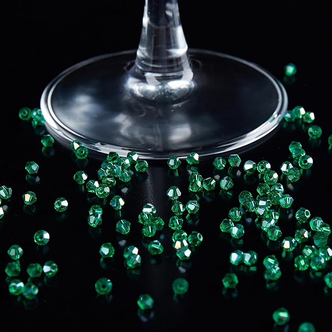 1200PCS 3mm Bicone Crystal Glass Beads for Jewelry Making, Sparkling Mini Beads for Suncatchers, DIY Bracelets & Craft Projects (Malachite Green)