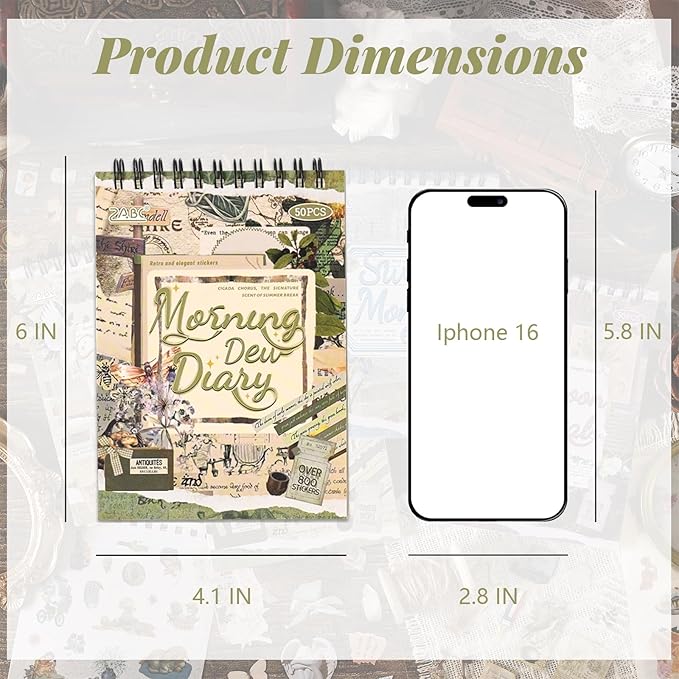 WCCH Vintage Scrapbook Sticker Supplies, 25 Sheets PET and 25 Sheets Washi Stickers, Over 800 Self-Adhesive Pre-Cut Stickers for Junk Journal, Bujo, Collage, Adult Crafts Arts, Letters DIY