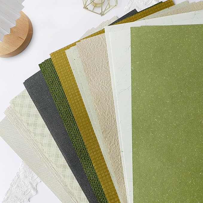 30 sheets Textured art Paper Assorted Set 5.8x8.3 Inch A5 mixed Special Craft Paper for Scrapbooking Junk Journaling Supplies dialy Plan gift Card Embellishments work (Green)