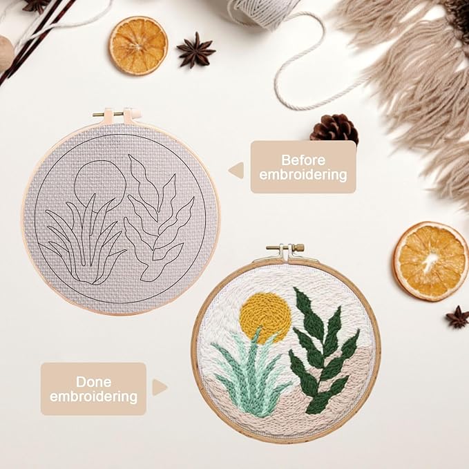 PYHIRRY Punch Needle Kits Adults Beginner Grass，with Tool, Hoop, Yarn, Fabric & Video Tutorials -Complete Punch Needle kit for Home Decor Craft for Wall Art & Gifts