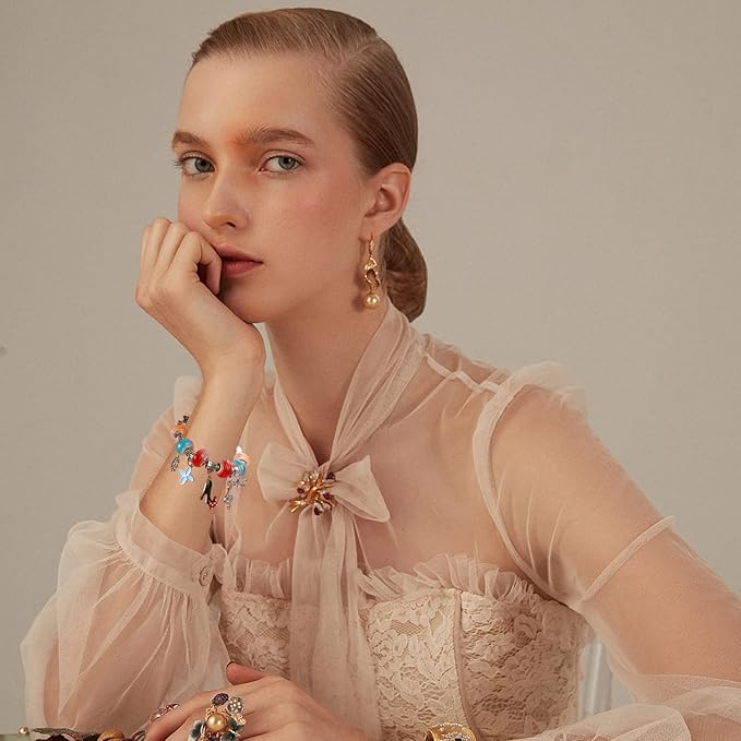 100 Pieces 14mm European Large Hole Spacer Beads Mix Color with Silver Brass Cores Assortments Charm Lampwork Beads Supplies for Necklace Bracelets Jewelry Making (Ｇolden Wire Jelly)