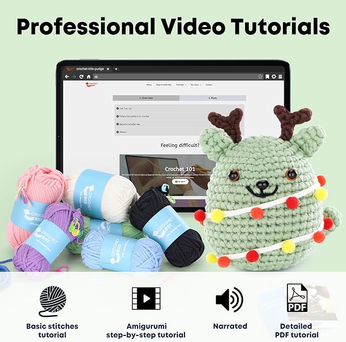 CrochetBox Christmas Crochet Kit for Beginners - Christmas Cat Starters Crochet Kit, Beginners Crocheting Kitting for Adults Teen, Gifts with Crochets Yarns, Hook, Step-by-Step Video, Instruction