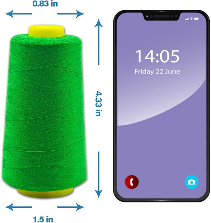 Green Serger Thread, All-Purpose Thread for Sewing, Polyester, 4 Cones of 3000 Yards Each Spool for Sewing Machine