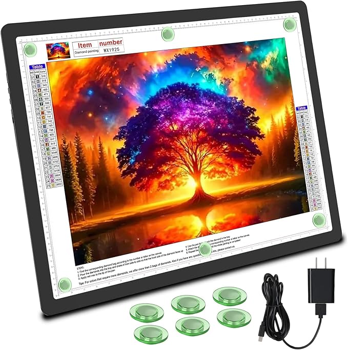 TOHETO Rechargeable Magnetic A2 Light Board 25.2''x18.4'', Large Diamond Painting Light Pad with Side Buttons, 3 Light Colors Light Box for Tracing and Drawing, Dimming LED Light Table for Sketching