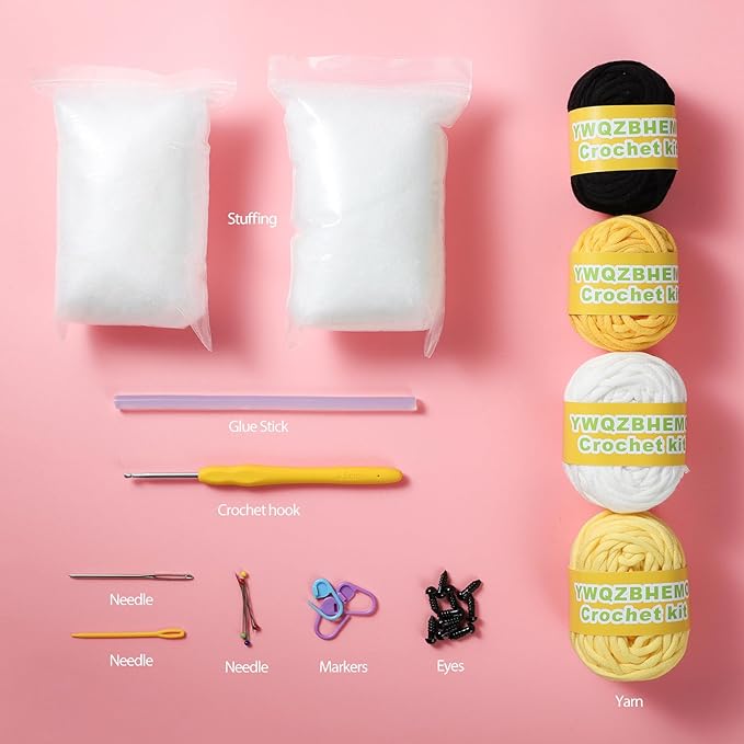 YWQZBHEMO Crochet Kits for Beginners/Experts - All-in-One Learn to Crochet 3 Different Patterns Sets - Chicken, Rabbit, Bee for Adult Starters, Includes Enough Yarns, Hook, Accessories