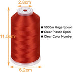 New brothread - Single Huge Spool 5000M Each Polyester Embroidery Machine Thread 40WT for Commercial and Domestic Machines - Persimmon