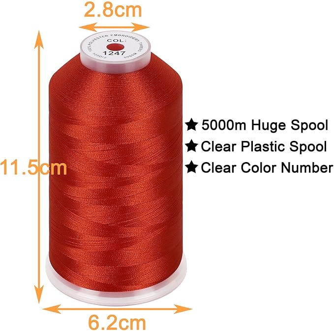 New brothread - Single Huge Spool 5000M Each Polyester Embroidery Machine Thread 40WT for Commercial and Domestic Machines - Persimmon
