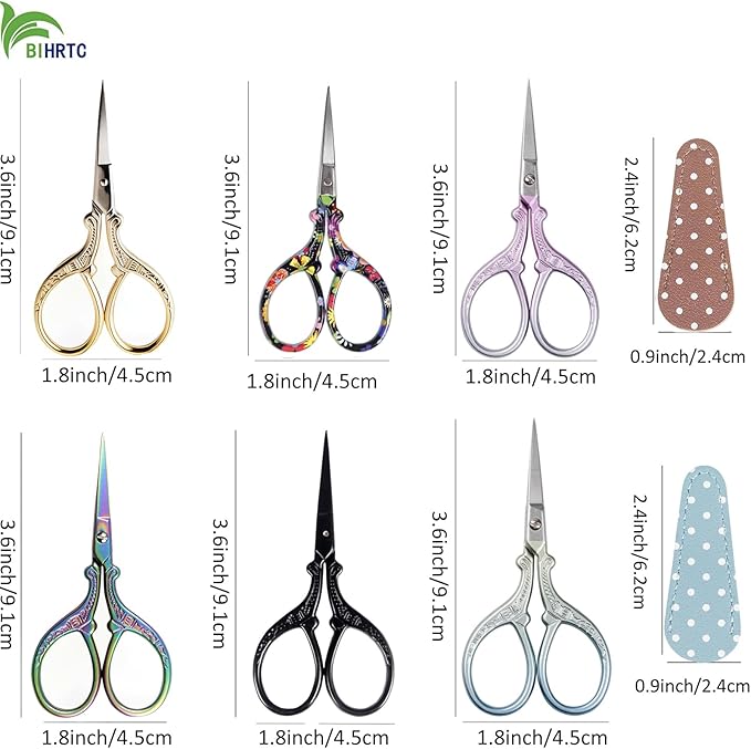 BIHRTC 6Pairs 3.6inch Small Crochet Scissors with Leather Cover Stainless Steel Scissors DIY Tools Dressmaker Small Shears for Sewing Crafting Art Work Threading Needlework Knitting