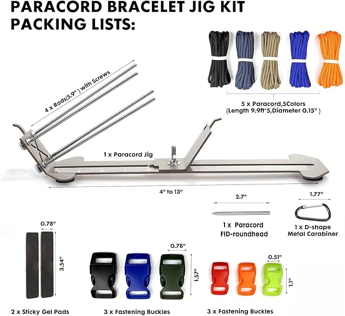Paracord Bracelet Jig Dog Collar Jewelry Loom Accessoies Making Kit Tools with Colorful 5 Cords and 6 Buckles Bracelet Length 4" to 13" (Gray)
