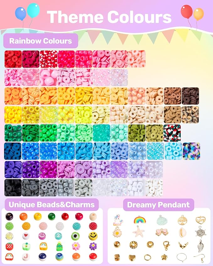 Taybonds DIY Friendship Bracelet Making Kit for Beginners – 6 Boxes Jewelry Beads with Pony, Clay, Letter Beads, Charms & Complete Jewelry Making Tools – Gifts