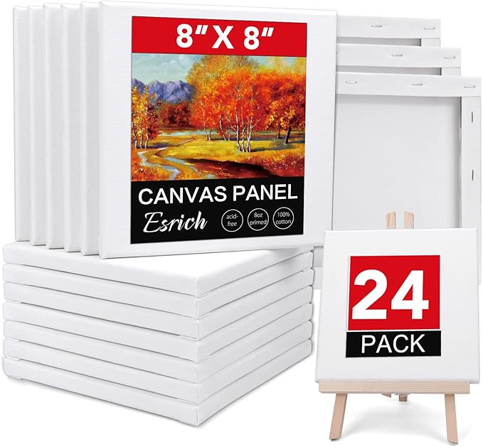 Stretched Canvases for Painting, 8x8, Pack of 24, Primed Acid-Free, 5/8 Inch Thick Wood Frame Blank Canvas, Art Canvases for Beginners, Artists for Oil Paint,Acrylic Paint, Pouring Painting.