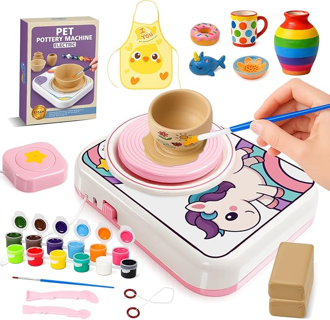 ROHSCE Ceramic Pottery Wheel Kit, Clay and Painting Set for Kids Creative Art Toys