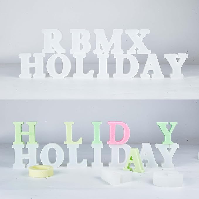 27 Pack 2.5 Inch Letter Mold 26 Pcs English Letter Mold + Heart Mold Alphabet - Resin Casting Silicone Molds for Home Decor & Candle Making Wave Spiral Mold