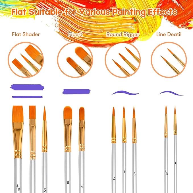 Soucolor 24Pcs Acrylic Paint Brushes Set, Halloween Arts and Crafts for Adults Kids, Round Pointed Tip Artist Paintbrushes for Acrylic Painting Oil Watercolor Canvas Boards Easter Eggs Rock Art