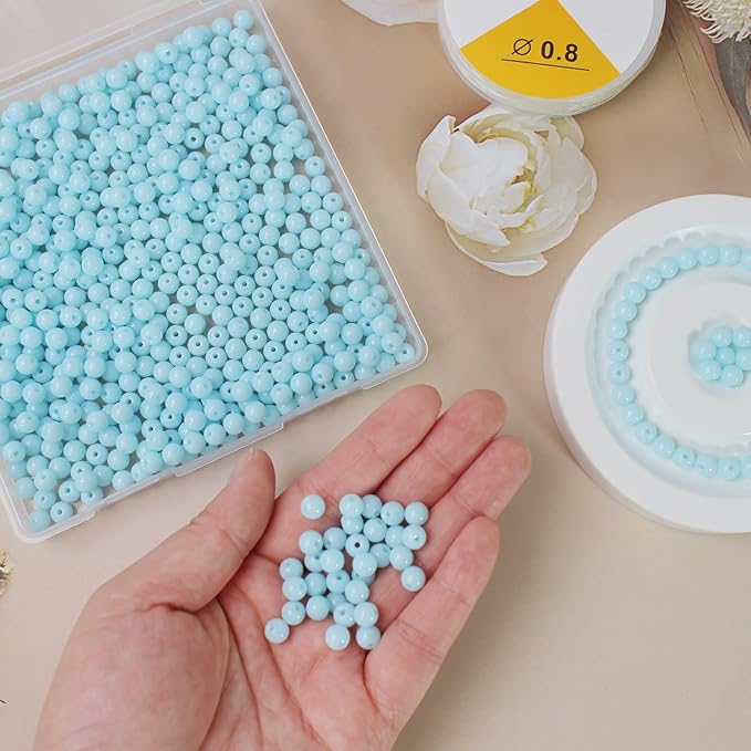 600pcs 6MM Lake Blue Glass Beads Handcrafted Round Lampwork Smooth Loose Bracelet Beads for DIY Jewelry Making