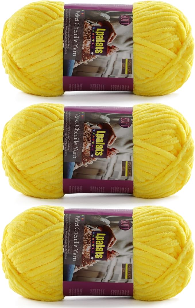 Chunky Chenille Yarn for Crocheting - 3x100g/3.5oz Baby Blanket Yarn for Crocheting Soft - 262 Yards Fluffy Thick Plush Yarns for Knitting Blankets Amigurumi (3, Yellow)