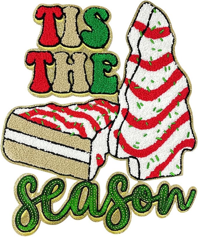 Christmas Tree Iron on Patches Chenille Embroidery Sew on Stickers Xmas Tree Applique for DIY Crafts T Shirt Clothing Jackets Backpacks Jeans Party Decorations Accessories