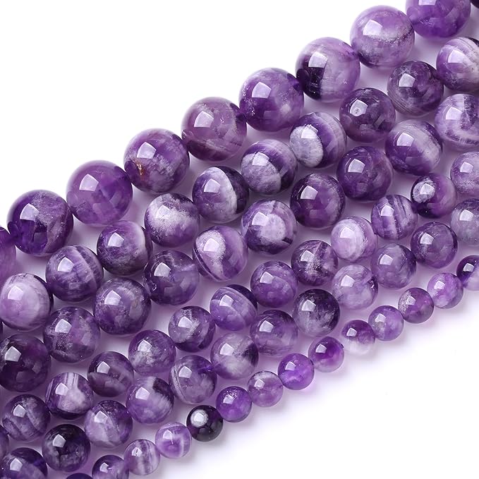 120PCS 6mm Natural Purple Dream Lace Amethysts Beads Crystal Round Loose Beads for Jewelry Making DIY Bracelet Necklace 32" 2 Strand