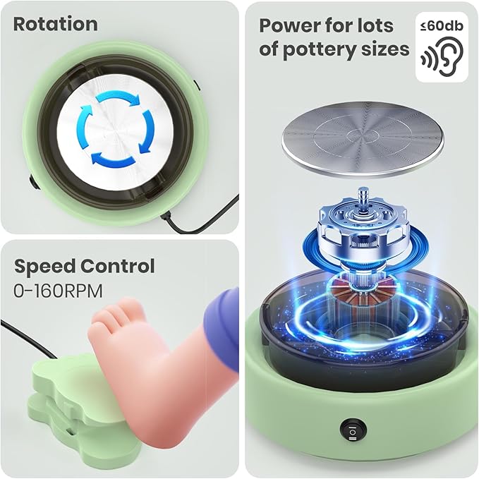 Skirfy Mini Pottery Wheel for Beginners Adults 9.5"Ceramic Machine for Kids Art Craft Glow in Dark Kits 2.2LB Air-Dry Clay,Carving Tools Adjustable Speed,Home Decor DIY Projects Birthday Gift