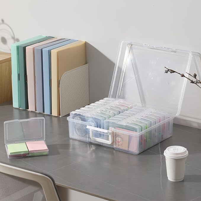 novelinks Transparent 4" x 6" Photo Organizers and Photo Storage Box with Handle, 16 Inner Photo Cases, Portable Picture Organizers & Photo Storage Containers (Clear)