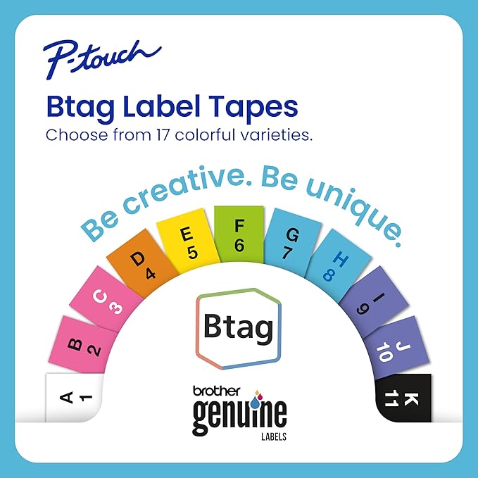 Brother P-Touch PT-N20 Personal Desktop Label Maker, Portable, Handheld and Prints, P-Touch Btag ~½” (12mm) Wide Color Personalized Label Tapes