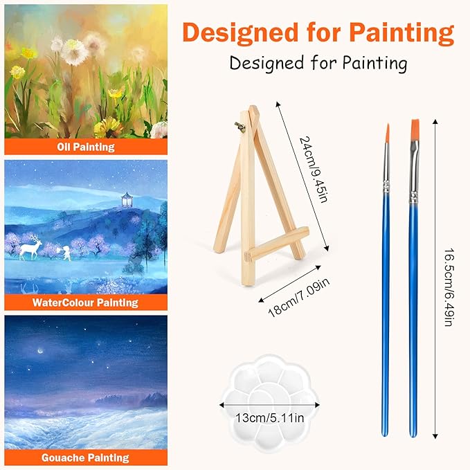 8 Pack 8x10 in Canvas Boards for Painting,Canvas for Painting with 9.5" Easel, Art Canvas Painting Kit with 10 Brushes & 2 Paint Tray for Kids Teenagers Acrylic Pouring Oil Water Color Gift…