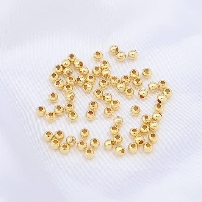 14K Gold Plated Round Spacer Beads 4mm 100pcs for Jewelry Making Findings Non Tarnish