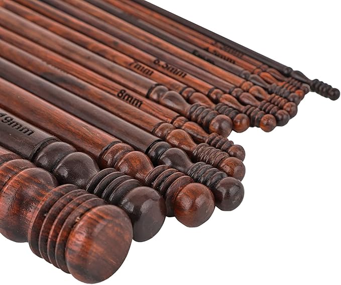 Wooden Crochet Hooks Set (15 pcs, 3.5mm(E) to 25mm(P) - Engraved Rosewood Knitting Needles for Crocheting and Knitting, Crochet Hooks Ergonomic Soft Grip Handle