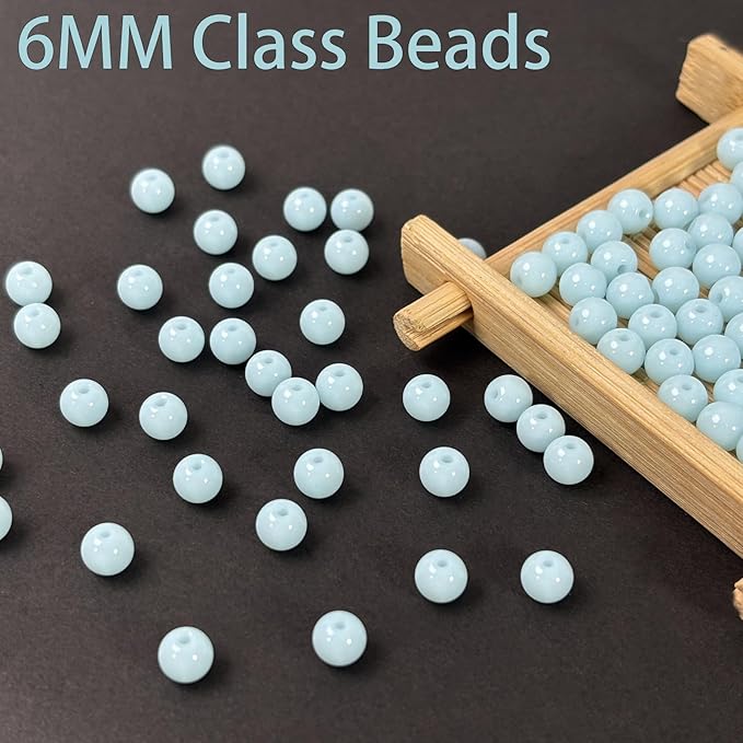 600pcs 6MM Lake Blue Glass Beads Handcrafted Round Lampwork Smooth Loose Bracelet Beads for DIY Jewelry Making