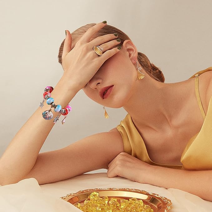 100 Pieces 14mm European Large Hole Spacer Beads Mix Color with Silver Brass Cores Assortments Charm Lampwork Beads Supplies for Necklace Bracelets Jewelry Making (Ｎew Ｍarble)