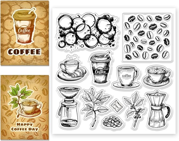 CHGCRAFT Coffee Clear Stamps Coffee Beans Transparent Silicone Stamps for Card Making Coffee Machine Silicone Clear Stamp for DIY Scrapbooking Photo Journal Album Decoration