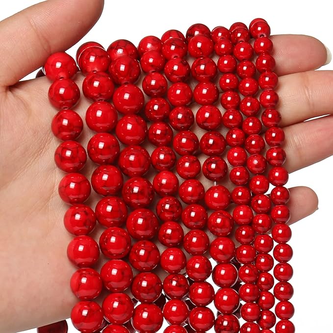 8mm Red Beads for Bracelets Turquoise Beads, Natural Stone Beads Gemstone Beads for Jewelry Making,DIY Bracelet Necklace 45pcs