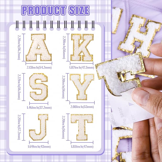52 Pcs White Chenille Letter Patches Self Adhesive for Clothing,A-Z Varsity Letter Stickers Embroidered Sew on Repair Patches for Jackets Hats Backpack