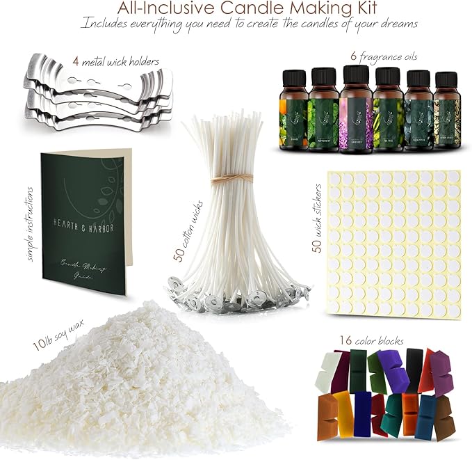 Hearth & Harbor Organic Soy Candle Wax for Candle Making, Premium 10 lbs Natural Candles Making Supplies, Beeswax-Free, Paraffin-Free, Pure Soy Wax Flakes Perfect for Candles, Tealights and Melts