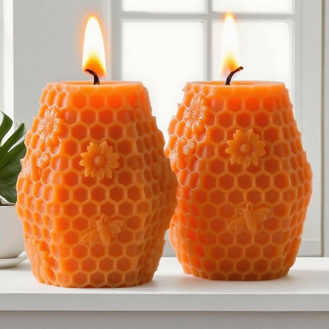 Honeycomb Cylinder Flower Succulent Peony Cylinder Candle & Resin Mold - Resin Casting Silicone Molds for Home Decor & Candle Making Wave Spiral Mold