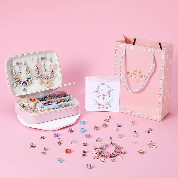 Emibele Bracelet Making Kit for Girls, 120 PCS Jewelry Making Kit DIY Art Crafts Toy with Portable Jewelry Organizer Box for Girls 5-12, Gifts for Teens Women on Birthday Valentines Christmas