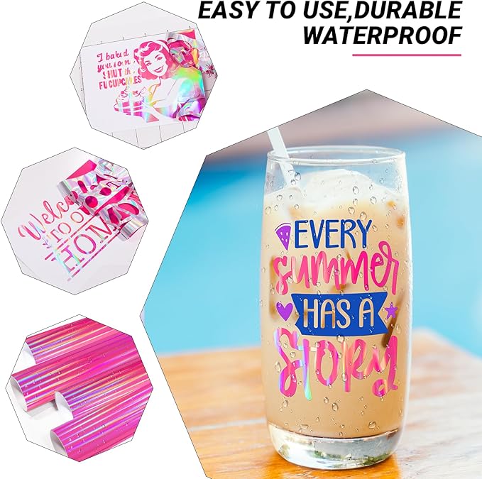 GIRAFVINYL Hot Pink Holographic Vinyl - 12" x 6ft Pink Holographic Permanent Vinyl Roll for DIY Home and Car Decorations, Waterproof