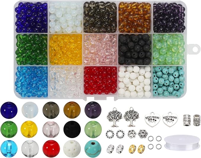 1180PCS Glass Beads 6mm Transparent Crystal Smooth Loose Beads Bracelet Making Kit Healing Chakra Beads for DIY Jewelry Making Bracelets & Crafts #30722