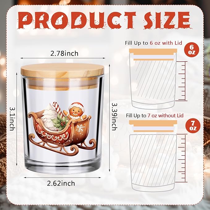 Ziliny 10 Pcs Gingerbread Man Christmas Glass Candle Jars Empty Containers Bulk 7 oz Glass Jars with Cork Lids Tins for Xmas Holiday Candle Making Storing Biscuits Tea Party Favors