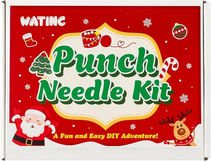 WATINC Christmas Punch Needle Coaster Kit - 23Pcs Easy Art Work Decor Craft Supply for Beginners, DIY Set of 6 Unique Pattern Tufted Pads with Adhesive Felt Yarn Tools Coaster Holder Instruction (Red)