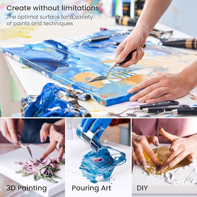 ARTEZA Stretched Canvas, 36 x 48 Inches, Pack of 2, Blank White Large Canvas for Painting for Acrylic, Oil and Gouache Paints