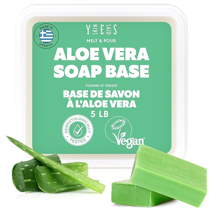 5Lb Aloe Soap Base - Melt and Pour Soap Making Supplies - SLS/SLES Free, No Palm Oil, Natural with Organic Aloe Vera - Rich in Antioxidants, Hydrating, Perfect for Handmade Projects