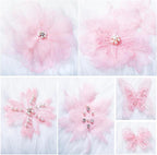 6 Pieces 3D Flower Lace Embroidery Butterflies Appliques Pearl Patches for Repairing and Decorating, Sewing Craft Clothing Jeans Jackets Bags (Pink)