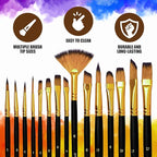 15-Piece Paint Brush Set, Professional Artist Paint Brushes for Kids and Adults - Perfect for Canvas, Fabric, Watercolor, Oil or Acrylic Painting - Ideal for Beginners & Professionals