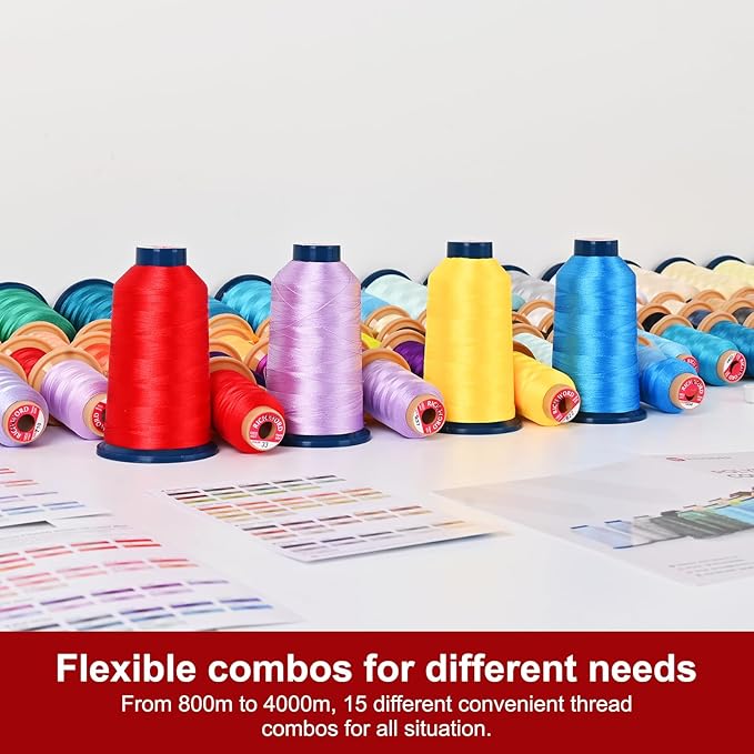 Richword Selected Embroidery Machine Thread 40 Colors 40WT (108D/2) Polyester Thread Kit Each Spool 4000M (4374Y) Suitable for Embroidery Machines