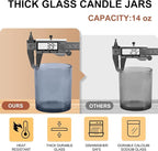 14 OZ Thick Candle Jars for Making Candles 12 Pcs, 3 Wick Empty Jars with Wood Lids for Candle Making, Sample Container,Clear Grey