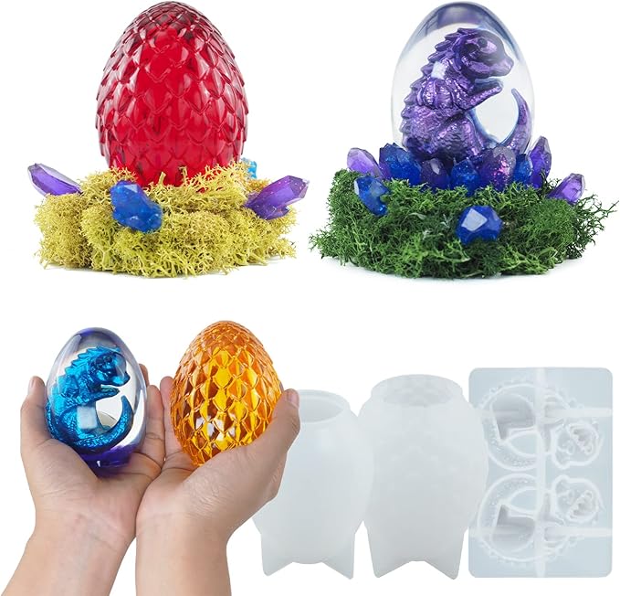3 Pack Dragon Egg Mold Dragon Candle - Resin Casting Silicone Molds for Home Decor & Candle Making Wave Spiral Mold