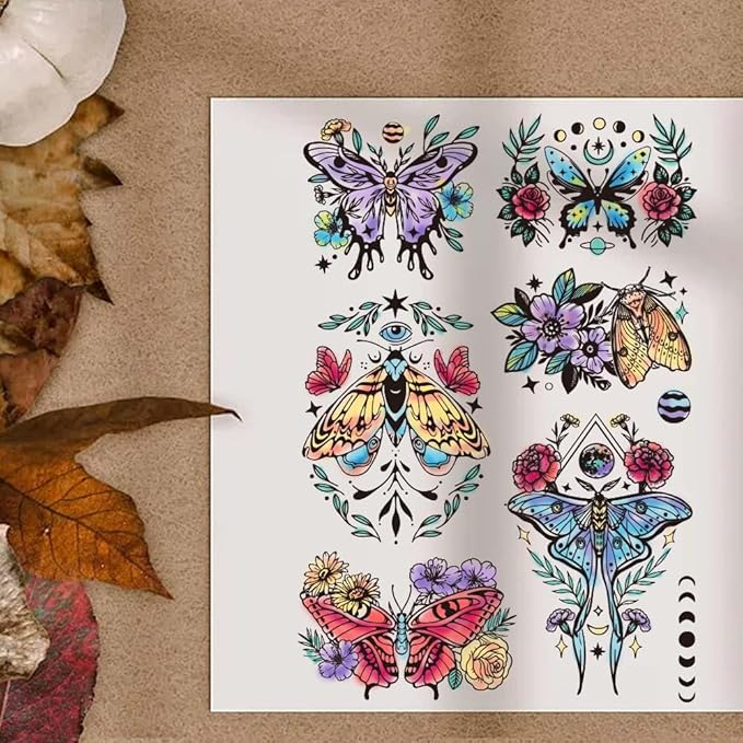 CHGCRAFT Moth Flowers Clear Stamps Moon Phase Silicone Stamps Craft Stamps for Journaling Card Making DIY Scrapbooking Handmade Photo Album Notebook
