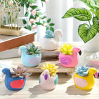 Pasimy 6 Set DIY Ceramic Succulent Planter Pots Paint Your Own Flower Pots Craft Kit Unpainted Bisque Paintable Flowerpot with Brush Palette Ready to Paint for Family Activity Gift (Flamingo)